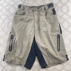 ZOIC Ether Mens Khaki Black Bike Cycling Trail Shorts Size XL Elastic Waist Zip